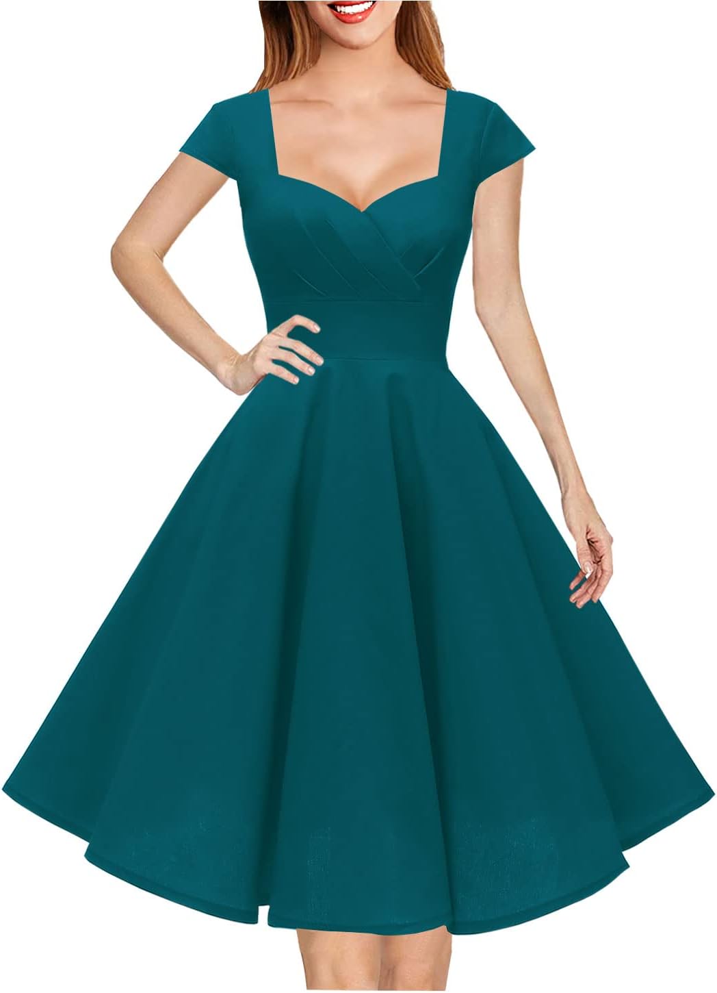 Hanpceirs Women's Cap Sleeve 1950s Retro Vintage Cocktail Swing Dresses with Poc...