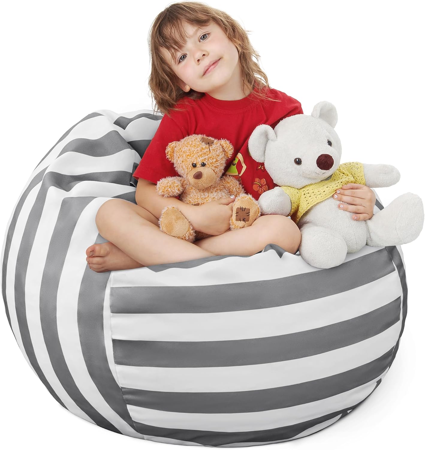 EXQ Home Kids Bean Bag Chairs Cover -Stuffed Animal Bean Bag Storage Grey and Wh...