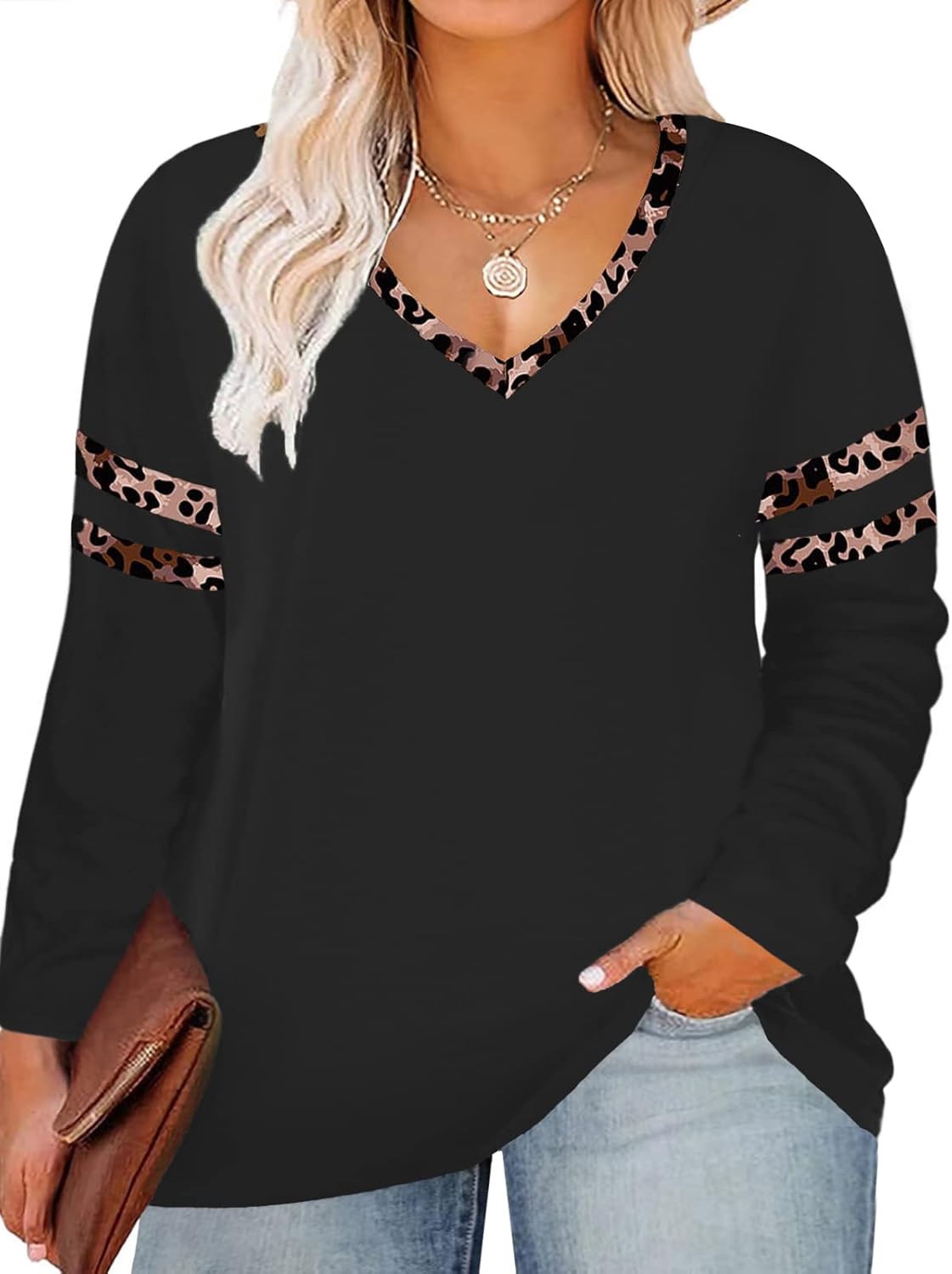 ROSRISS Plus Size Tops, Special Long Sleeve Tees for Women, High-Quality V Neck...