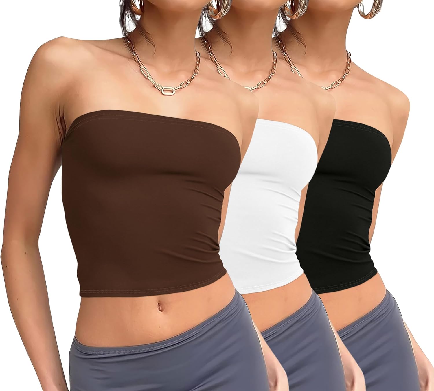 WIHOLL Tube Tops, Special Slim Fit Crop Tops for Women, Elegant Strapless Tank T...