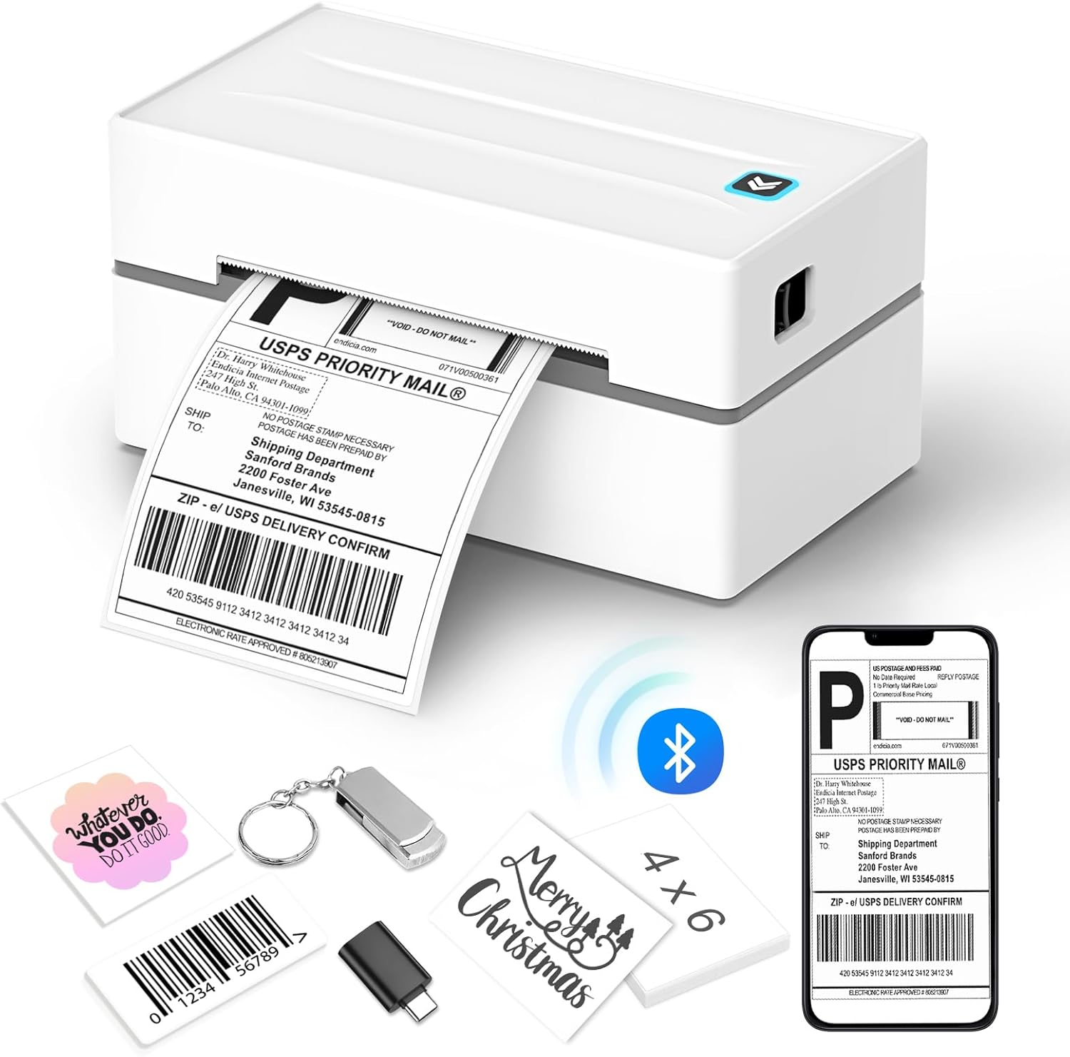Bluetooth Thermal Shipping Label Printer, Wireless 4x6 Shipping Label Sticker Pr...
