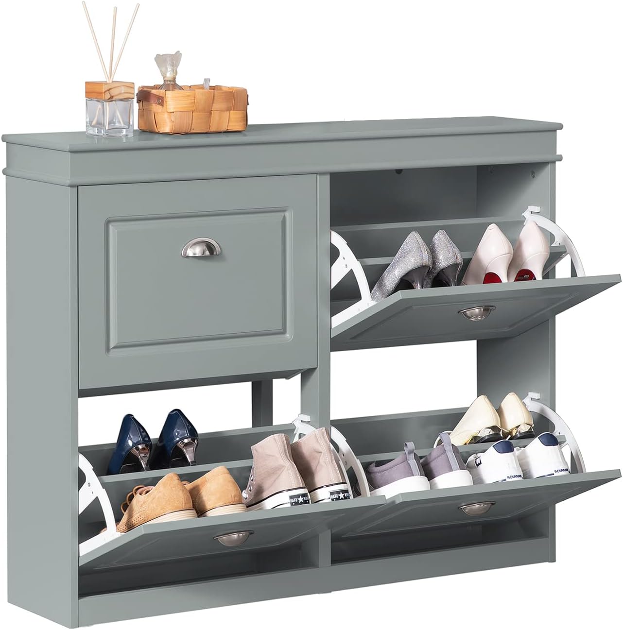 SoBuy Shoe Cabinet, Special Shoe Rack With 4 Flip-drawers, Innovative Shoe Stora...