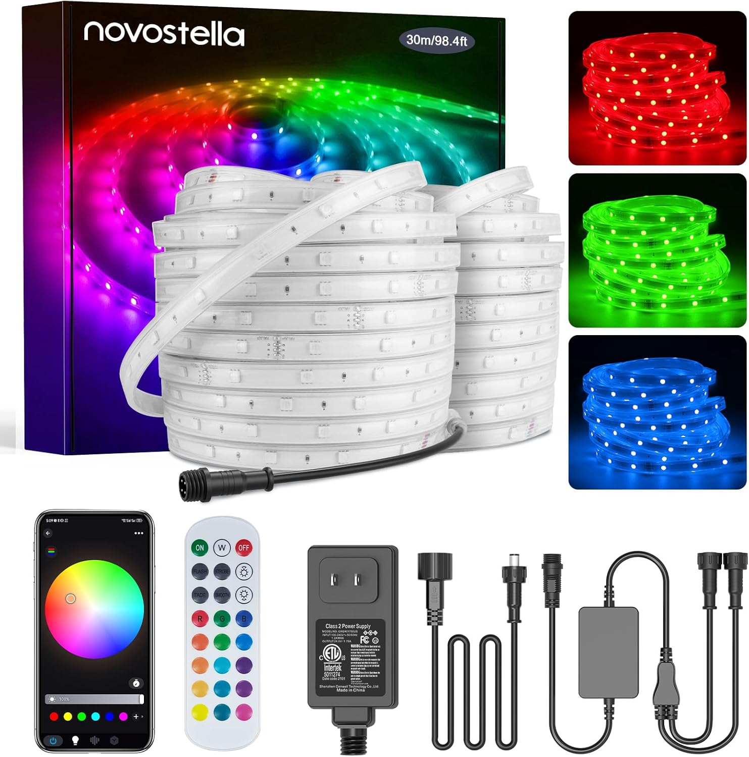 Novostella 98.4ft Smart LED Outdoor Rope Light, Special RGB Strip Lights with Mu...