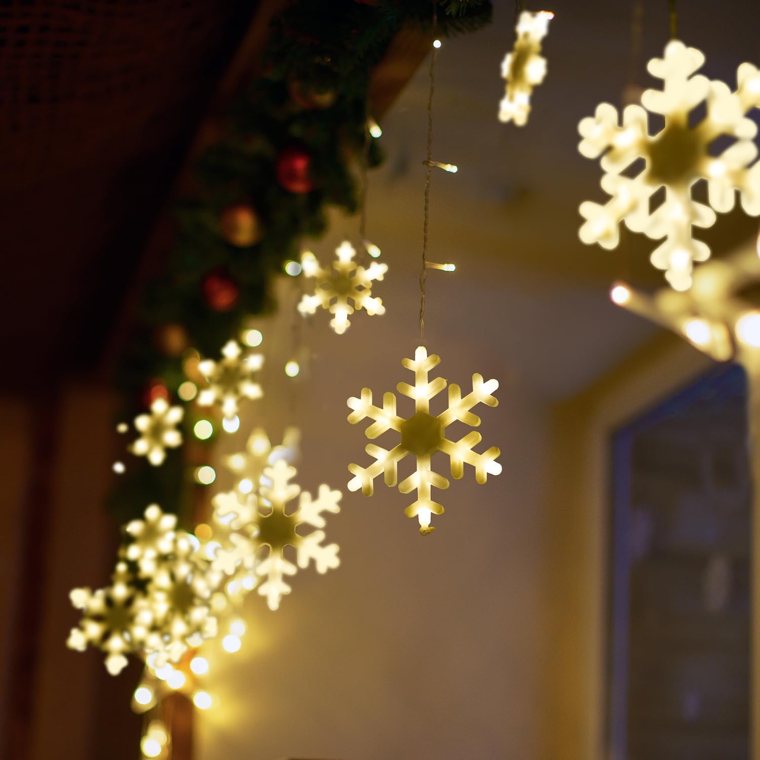Christmas Snowflake Lights, 16.73ft Outdoor Led Snowflake Icicle Christmas Light...