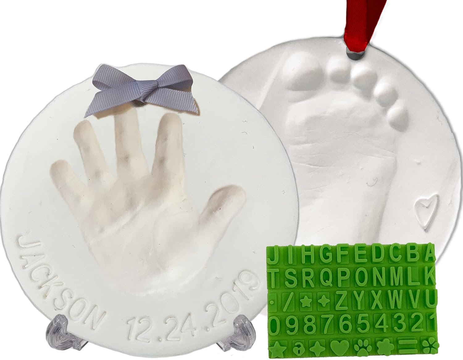 Baby Handprint Footprint Keepsake Ornament Kit (Makes 2) - Bonus Stencil for Per...