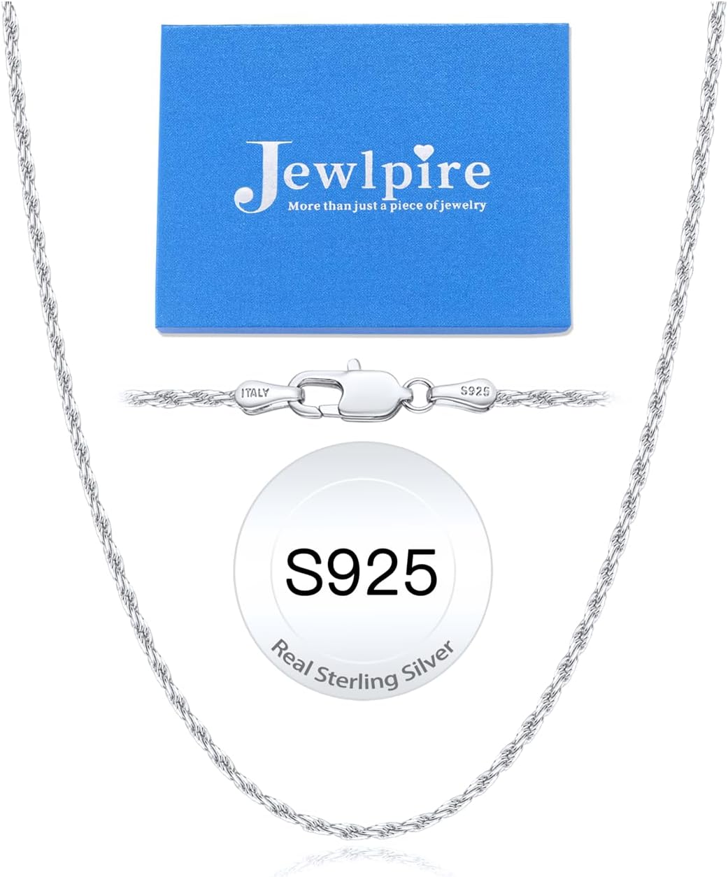 Jewlpire Italian 2mm Rope Chain 925 Sterling Silver Chain Necklace for Women Men...