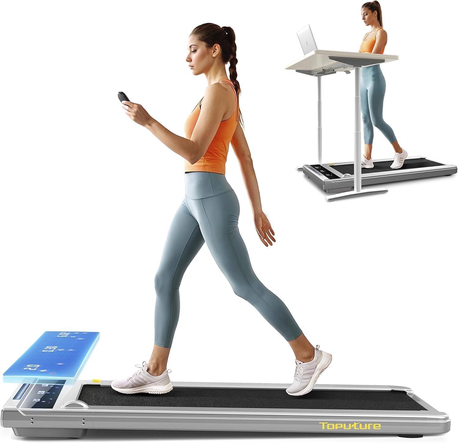 Toputure Walking Pad Treadmill, Under Desk Treadmill, 1-10km/h Treadmills for Ho...