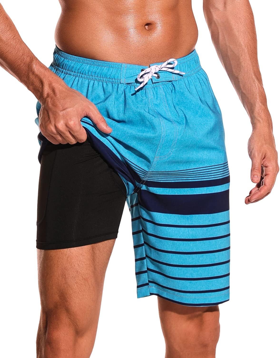 SILKWORLD Mens Swim Trunks, Special Swim Trunks with Compression Liner, Innovati...