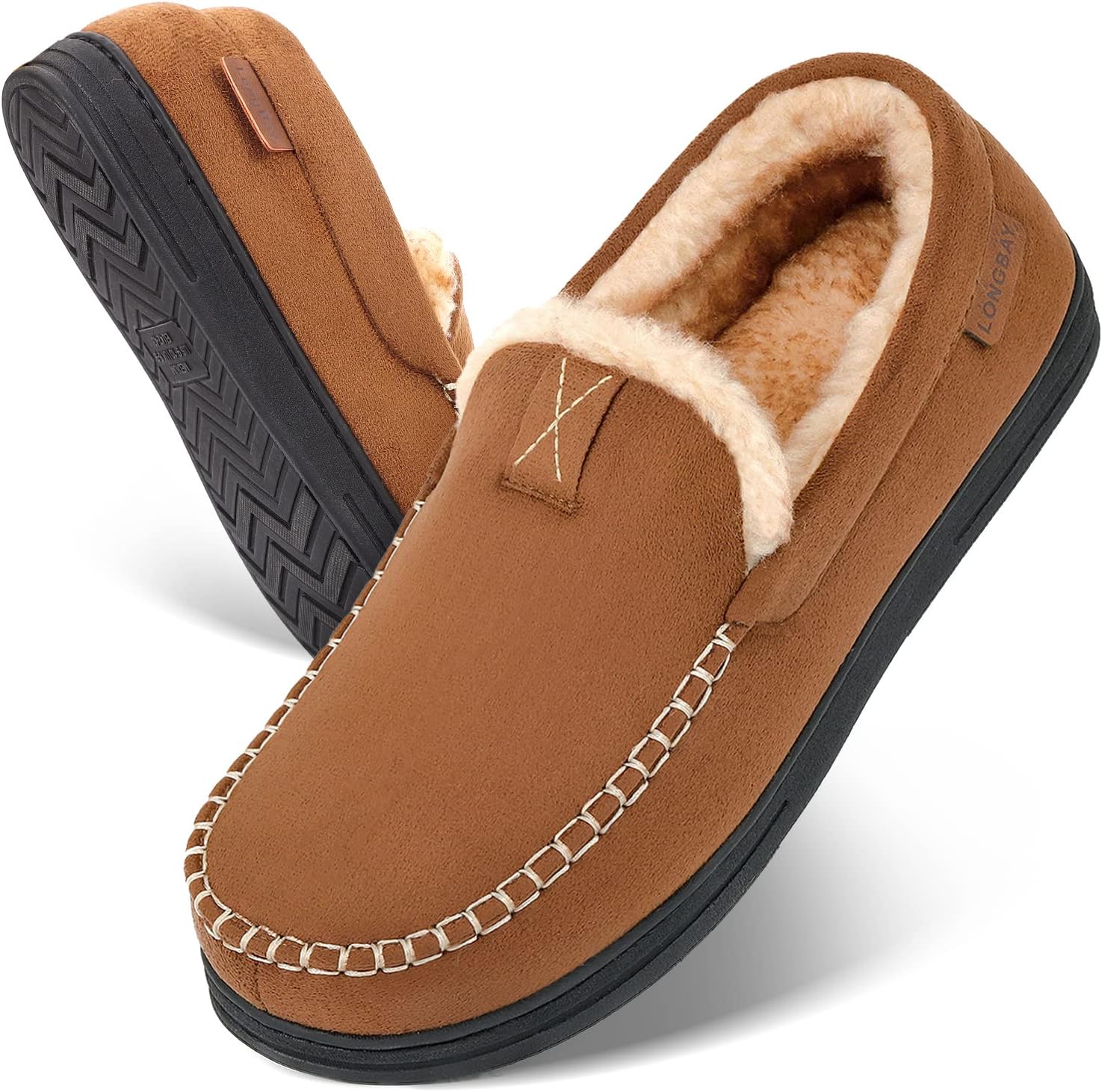 LongBay Men's Comfort Moccasin Slippers, Special Men's House Shoes with Memory F...