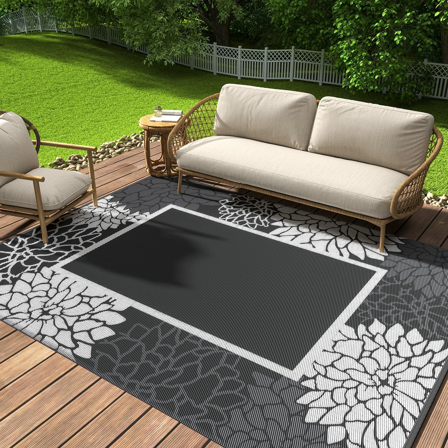 COCOER Reversible Floral Area Rug, Special Waterproof Rug for Patio Balcony Back...