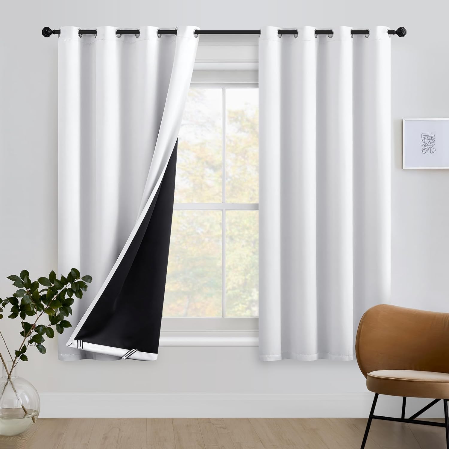 FMFUNCTEX Window Curtains, Special 100% Blackout White Curtains for Living Room...