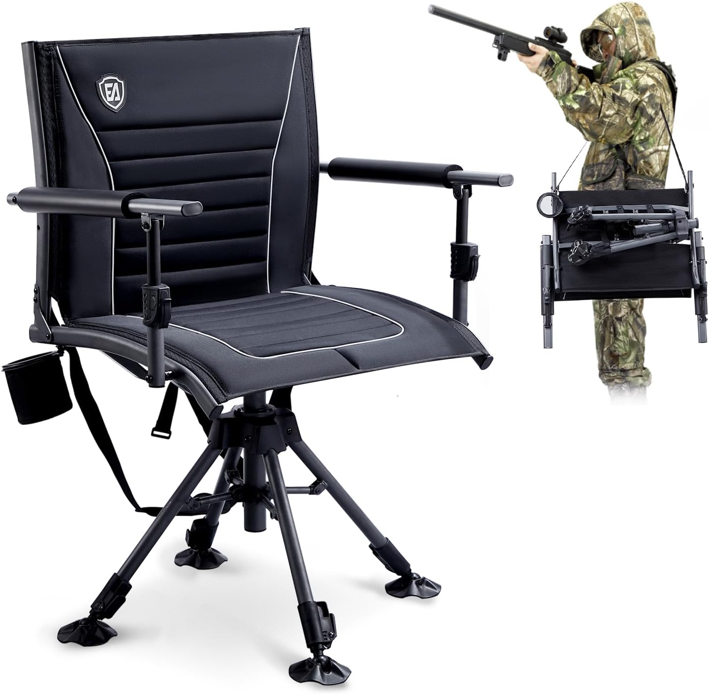 EVER ADVANCED 360° Silent Swivel Hunting Chair for Blinds, Adjustable Folding Hu...
