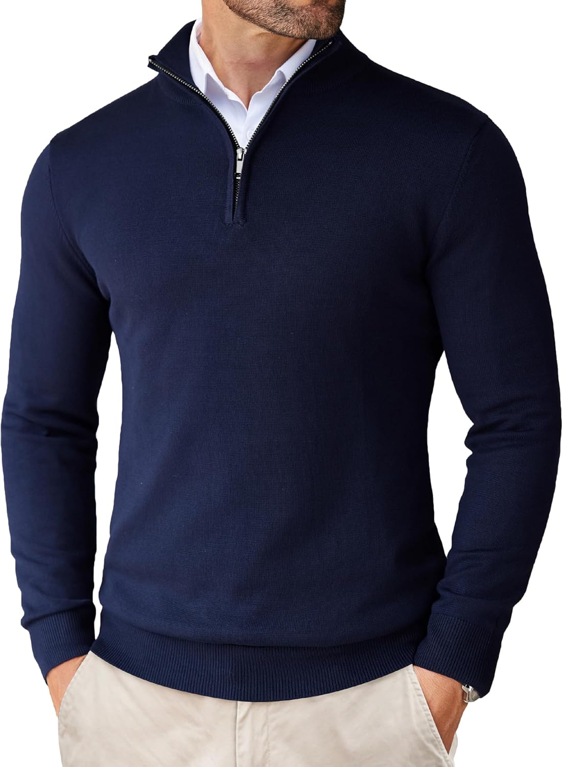 COOFANDY Men's Jumper, Special Quarter Zip Knitted Sweater, High-Quality Long Sl...