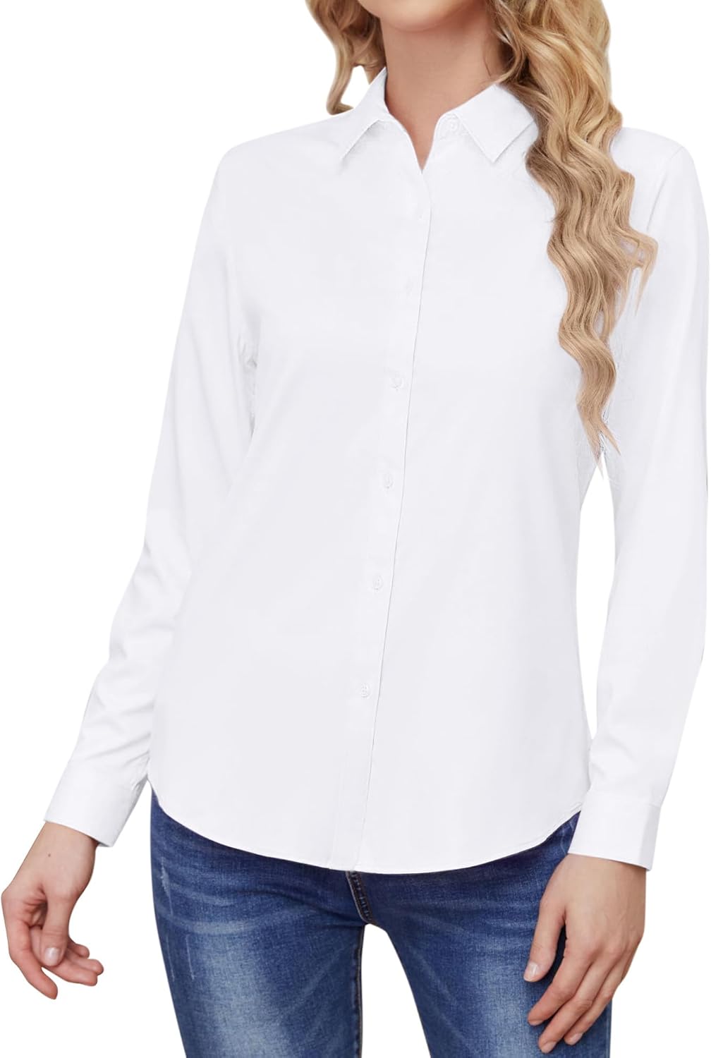 Wrinkle Free Womens Button Down Shirts for Women Long Sleeve Stretch Business Of...