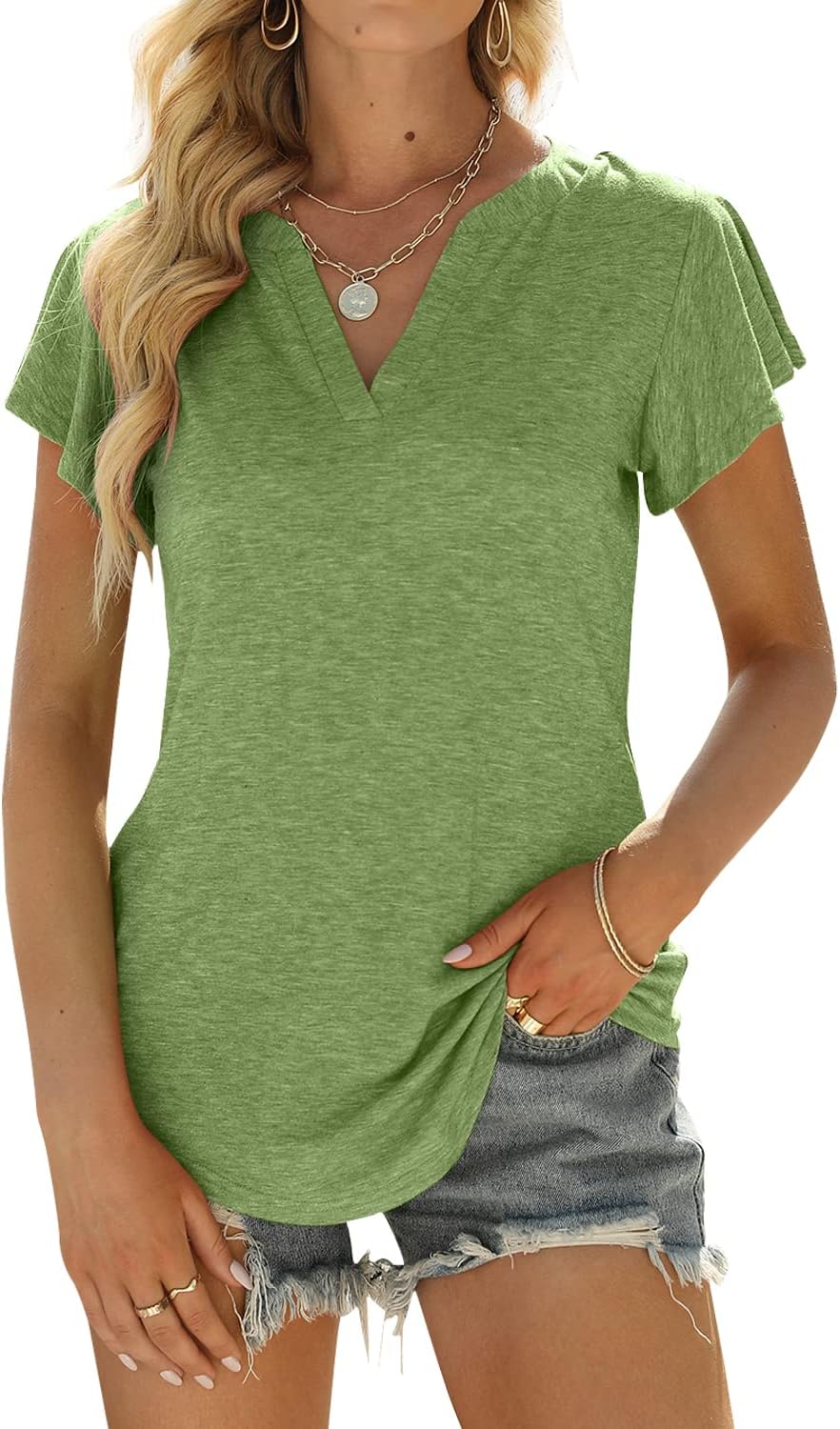 Women's Business Casual Tops, Stylish Summer V Neck T Shirt, High-Quality Ruffle...