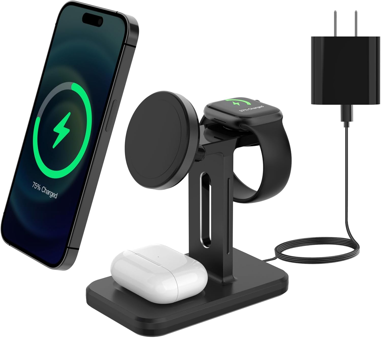 Wireless Charger 3 in 1 Charging Station Fast iPhone Charging Station for 15,14,...