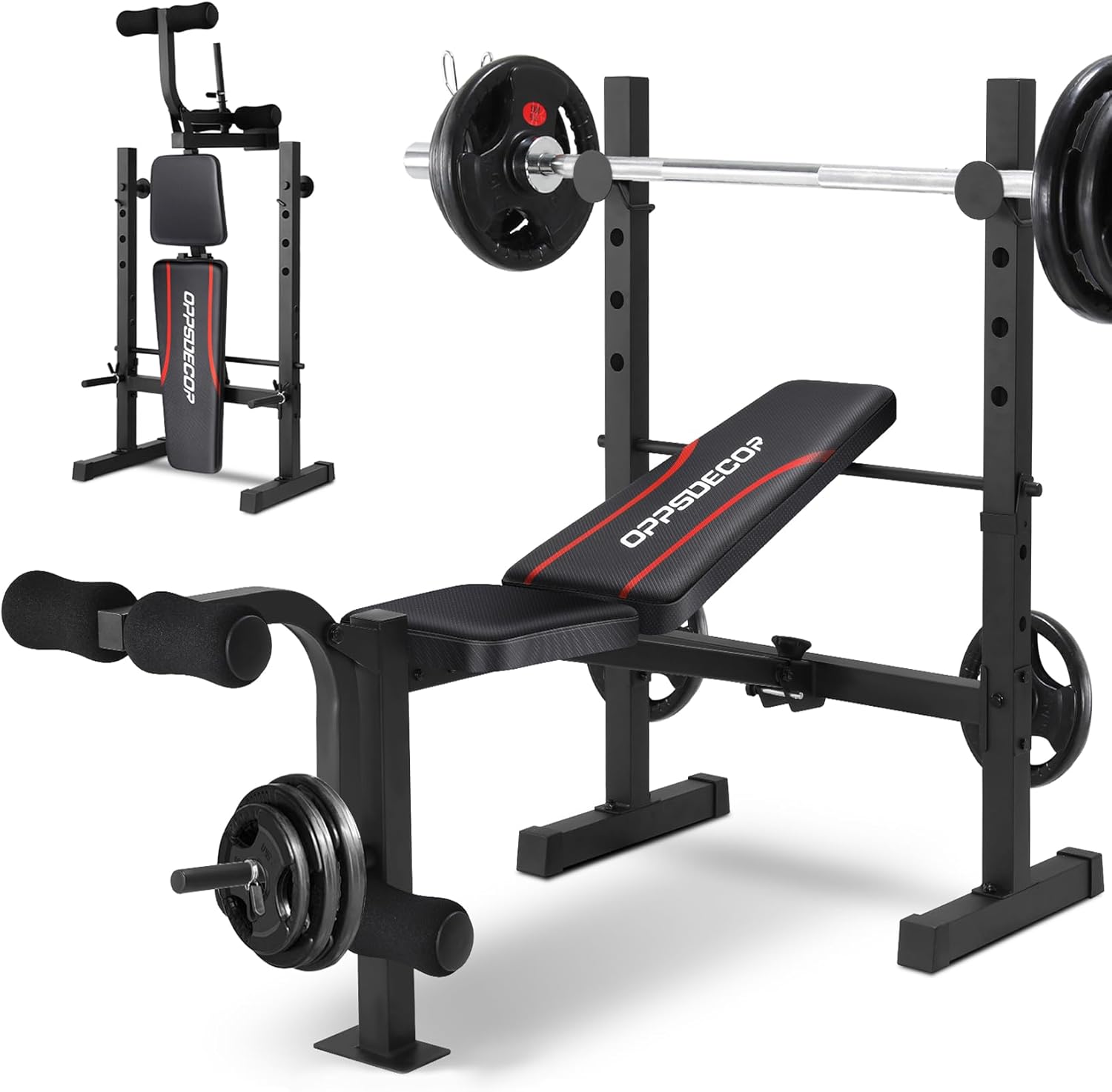 OPPSDECOR Standard Weight Bench Set with Squat Rack, Adjustable Bench Press Set...