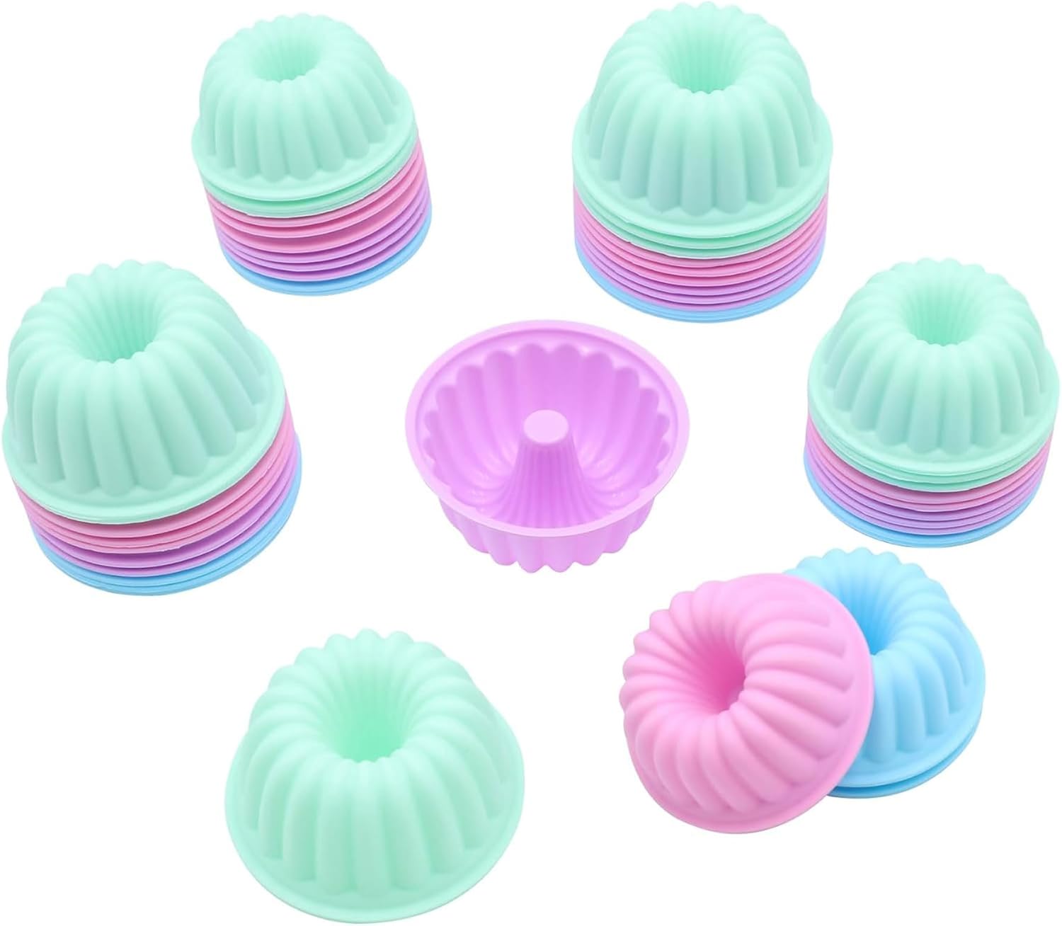 48 Pieces Silicone Baking Cups, Non-Stick Doughnut Cups, Include Mini & Medium C...