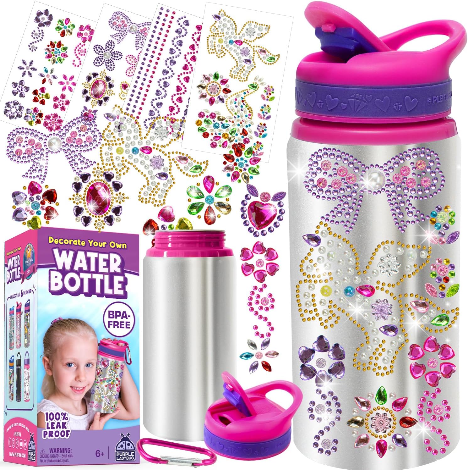 PURPLE LADYBUG Decorate Your Own Water Bottle Kits for Girls - 5 6 7 8 Year Old...