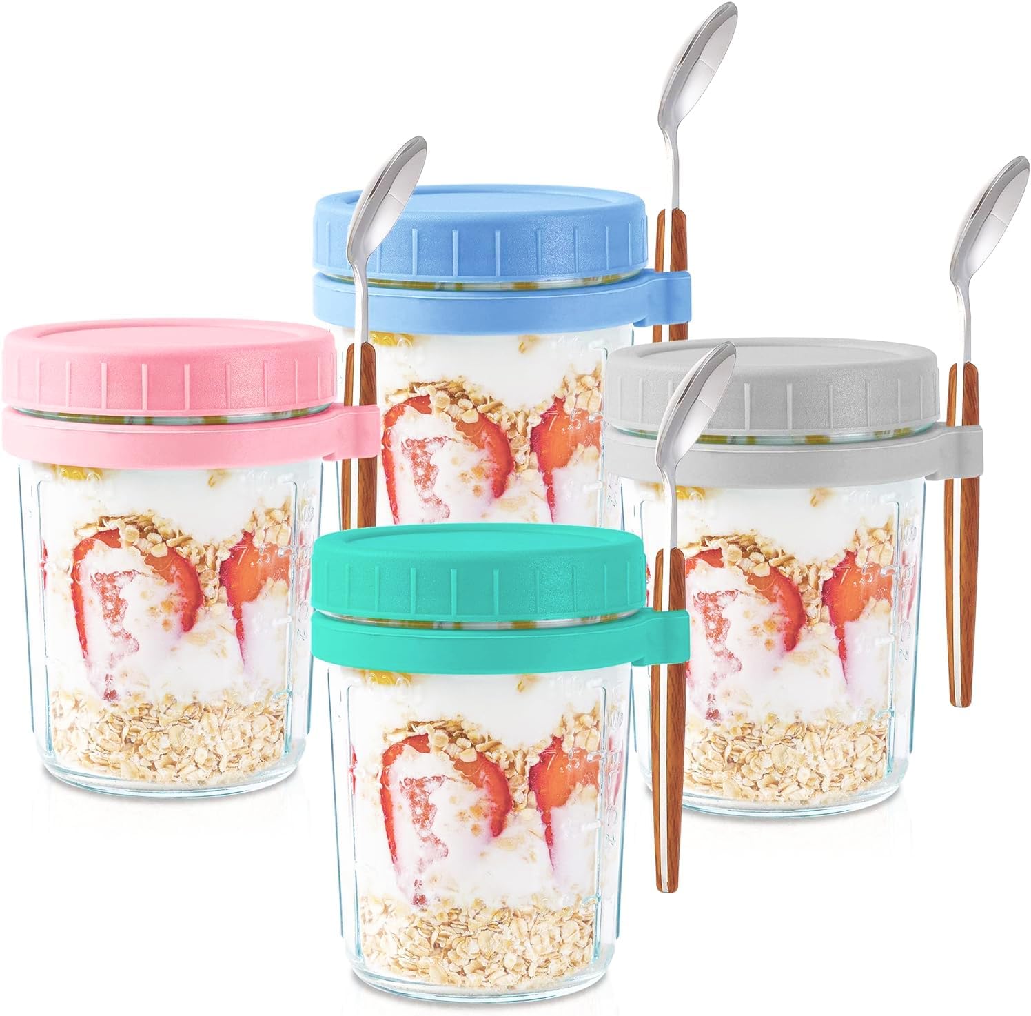 Overnight Oats Containers, Special Mason Jars with Lids and Spoons, Innovative 1...