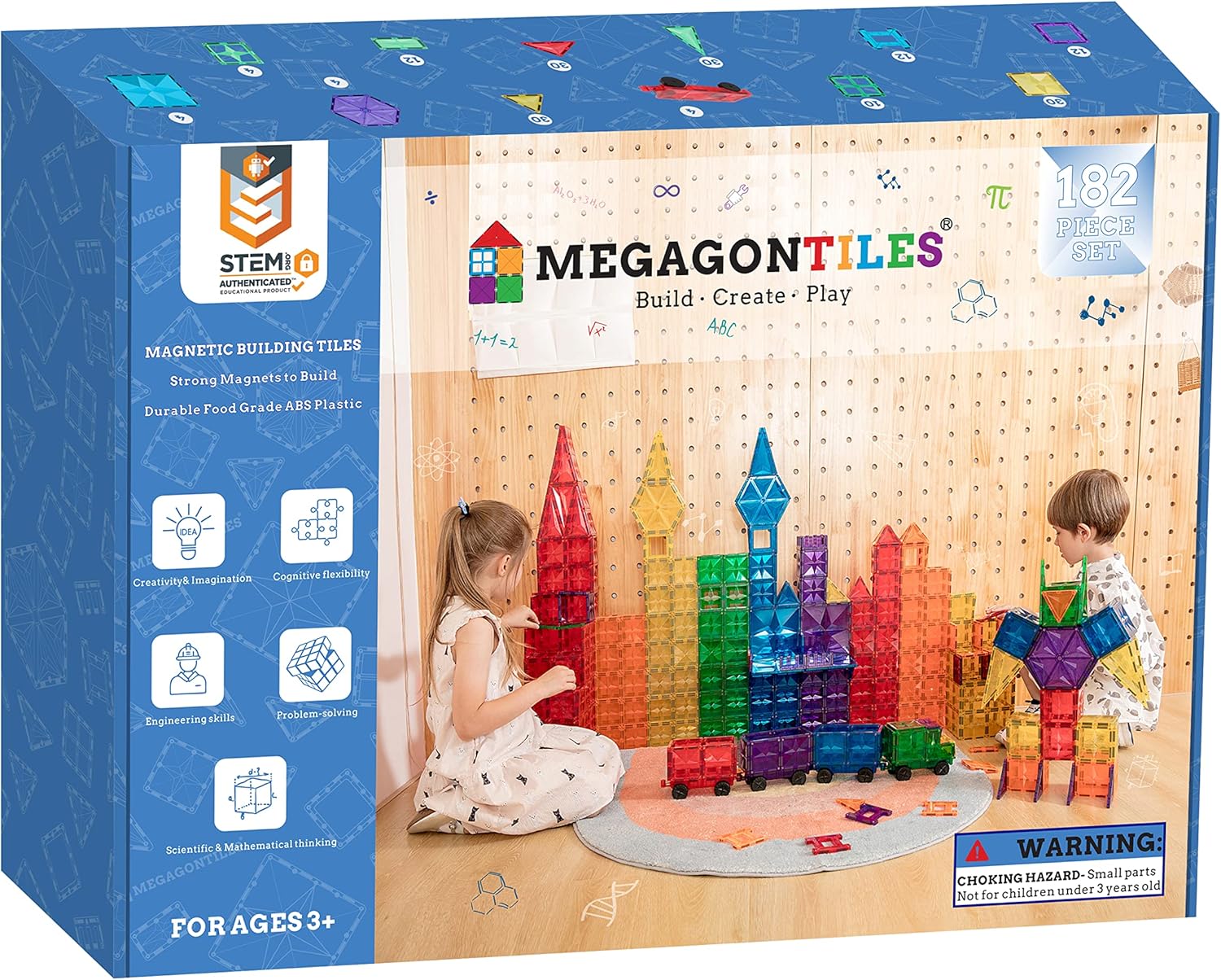 Magnetic Tiles Set, Premium Magnet Tiles with 182PCS, Innovative STEM Authentica...