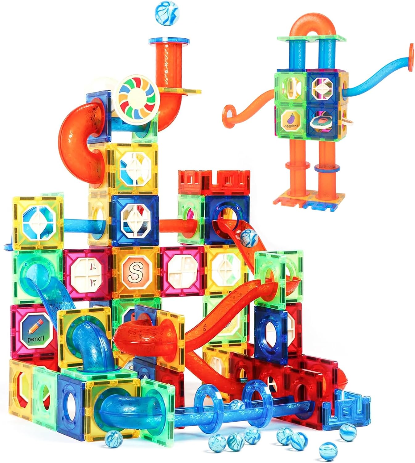 Magblock 122 PCS Magnetic Building Blocks Marble Run Toy for Kid, Magnetic Tiles...