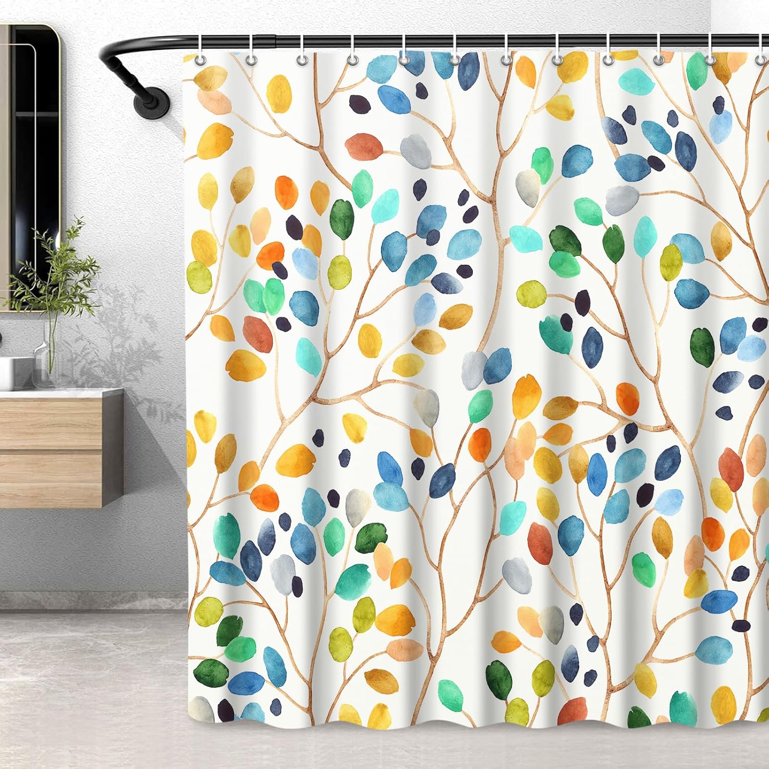 Boho Floral Shower Curtains for Bathroom, Bright Watercolor Flower Plant Shower...