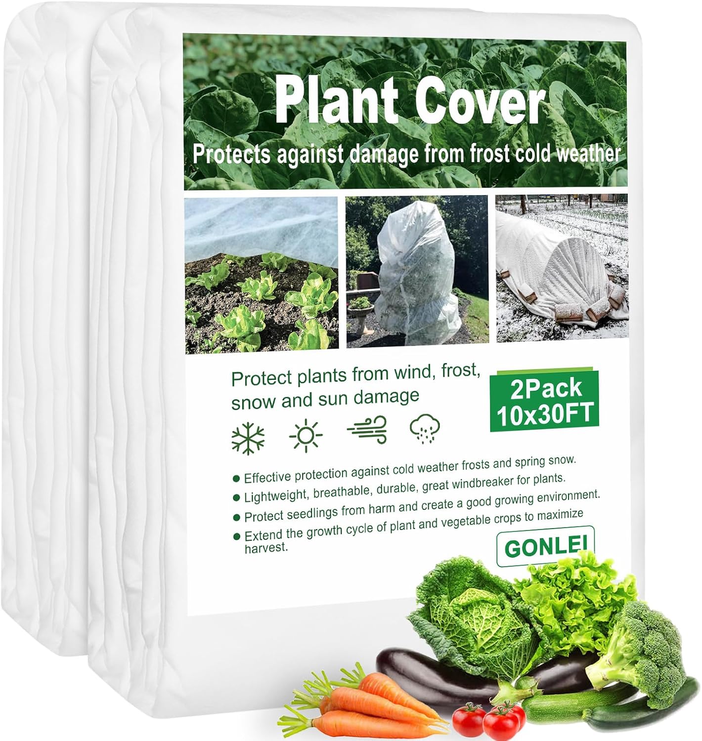GonLei Plant Covers Freeze Protection 2Packs 10 x 30 ft Plant Blanket Frost Clot...