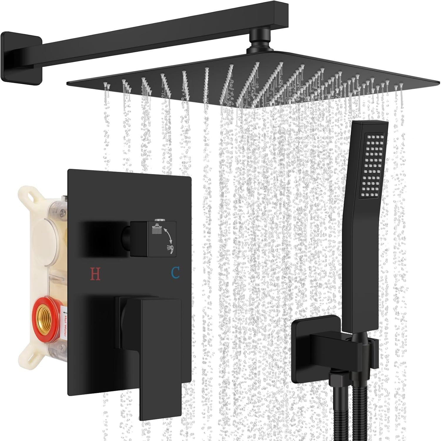 Black Shower System, Shower Faucet Set Bathroom Sq...
