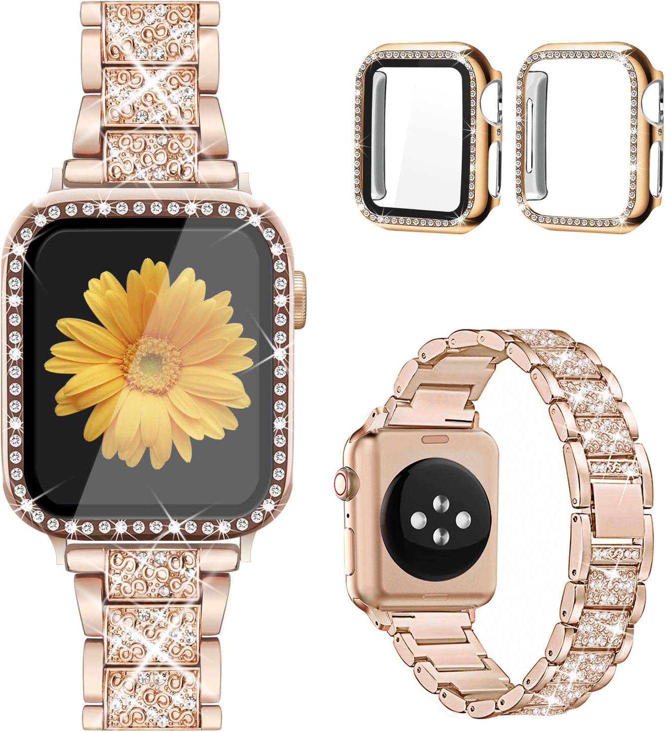 Mesime Compatible for Apple Watch Band with Screen Protector Case, Jewelry Repla...