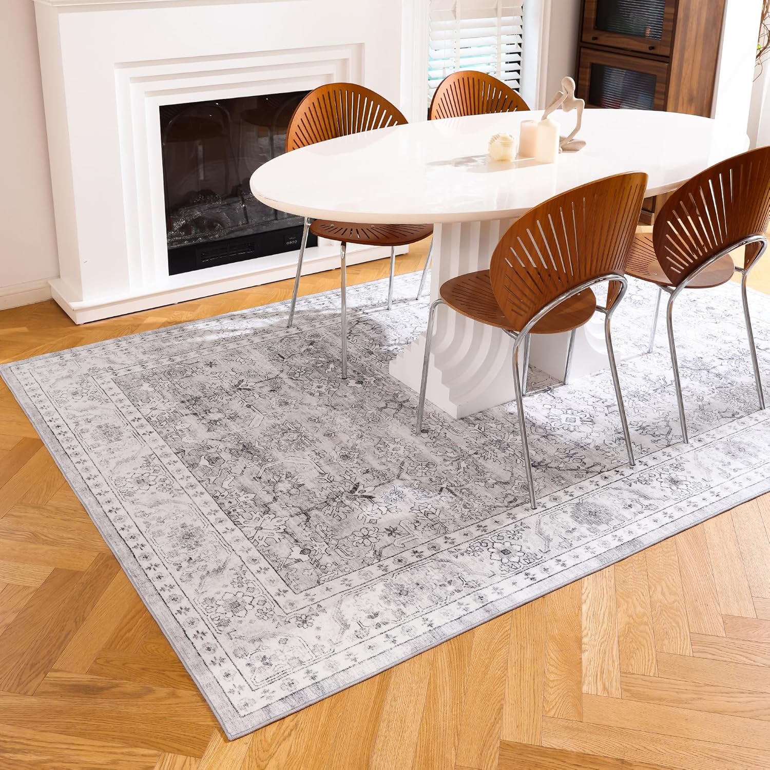 Carvapet 5x7 Grey Vintage Area Rug - Ultra Soft Washable Stain-Resistant Carpet,...