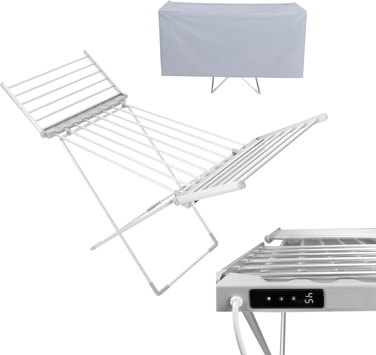 AMOS Electric Heated Clothes Airer with Digital Control Display, Thermostat, and...
