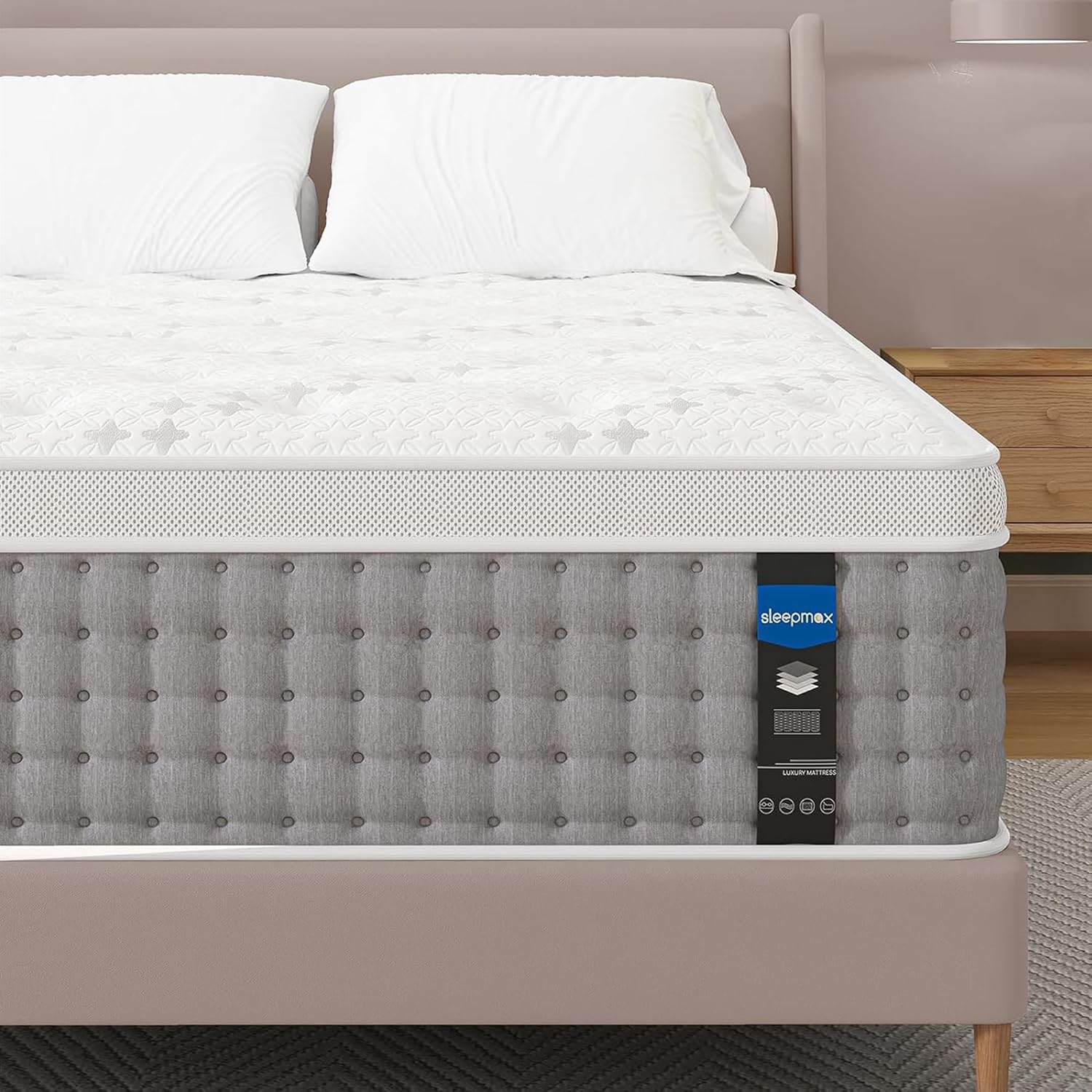 Sleepmax Queen Mattress 14 Inch - Hotel-Collection Hybrid Mattress Pain Relief -...