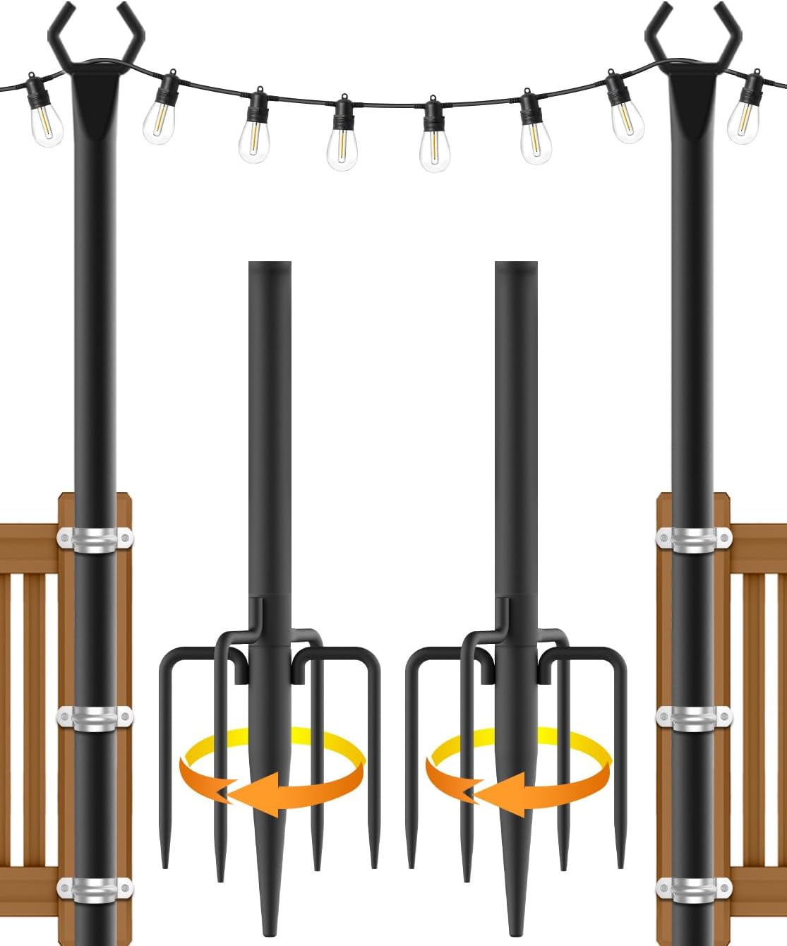 String Light Poles,Metal Poles for Hanging Outdoor Light Strings,2 Pack 10 FT Li...