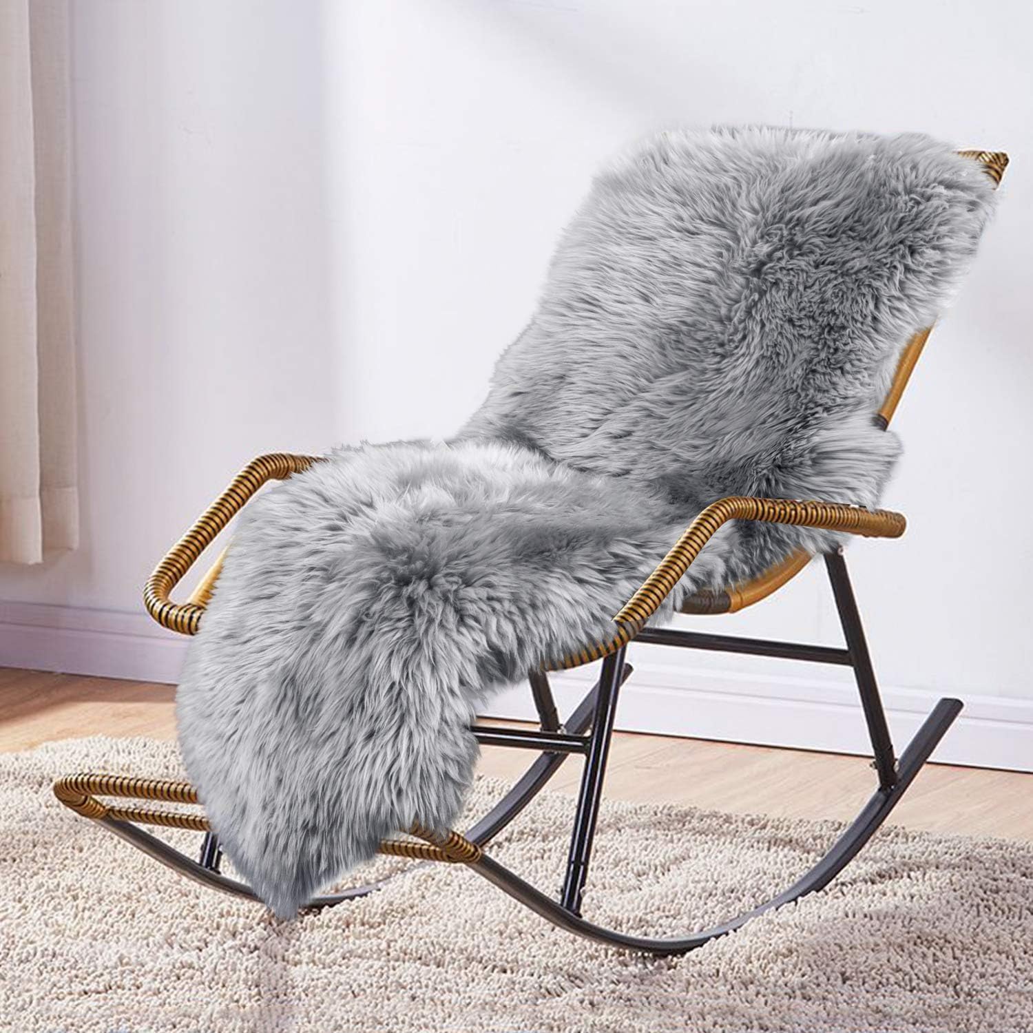 Fluffy Grey Rugs, MYLUNE HOME Genuine Sheepskin Rug, Special Ultra Soft Plush Ch...
