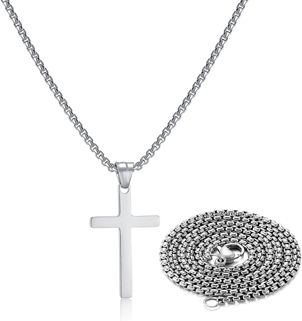 Stainless Steel Cross Necklace for Men, Affordable Silver Cross Necklace for Boy...