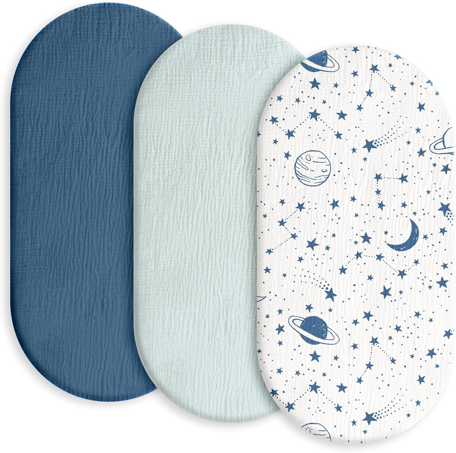 Gllquen Baby Muslin Bassinet Sheets 3 Pack, Breathable Elastic Cozy Fitted Cotto...