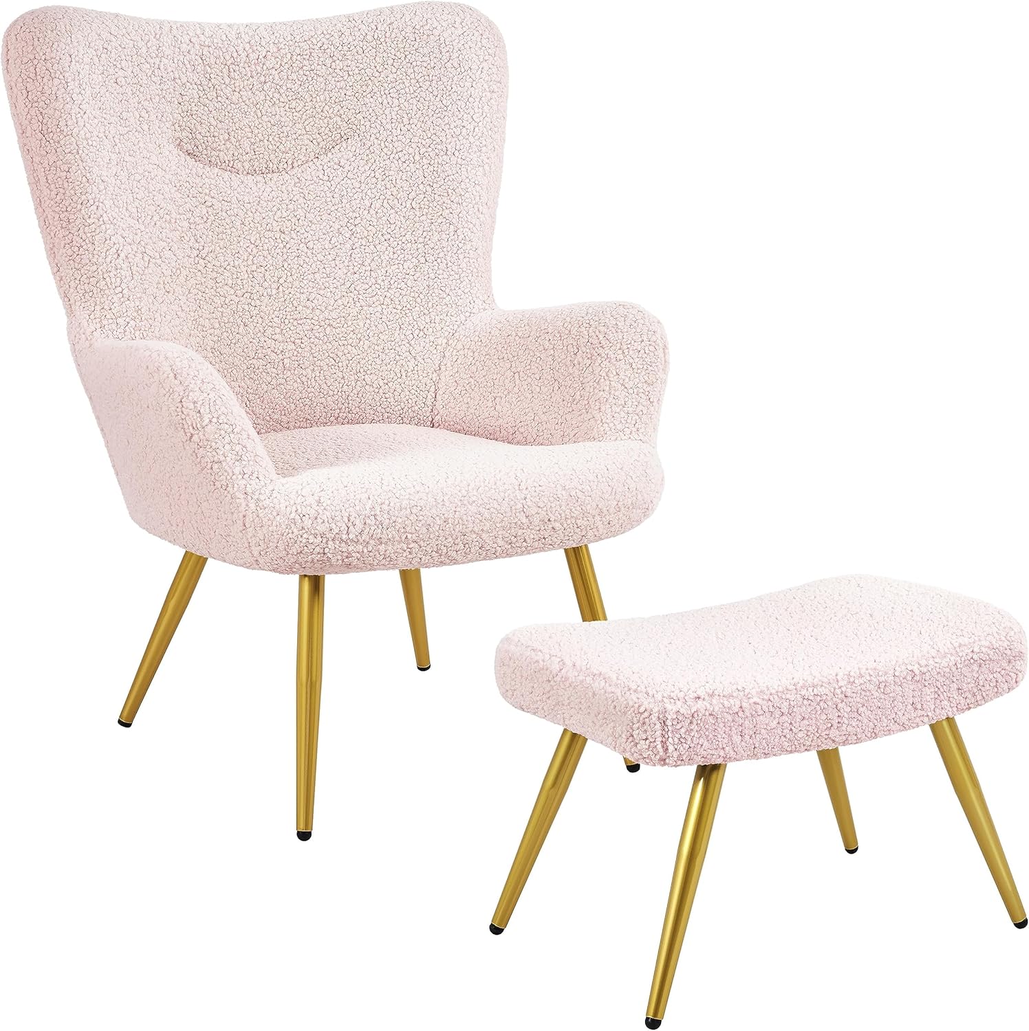 Yaheetech Boucle Armchair, Special Lounge Chair with Footstool Set, Innovative S...