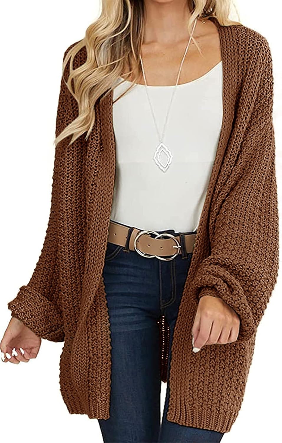 MEROKEETY Women's 2024 Fall Open Front Chunky Knit Sweater Oversized Lantern Sle...