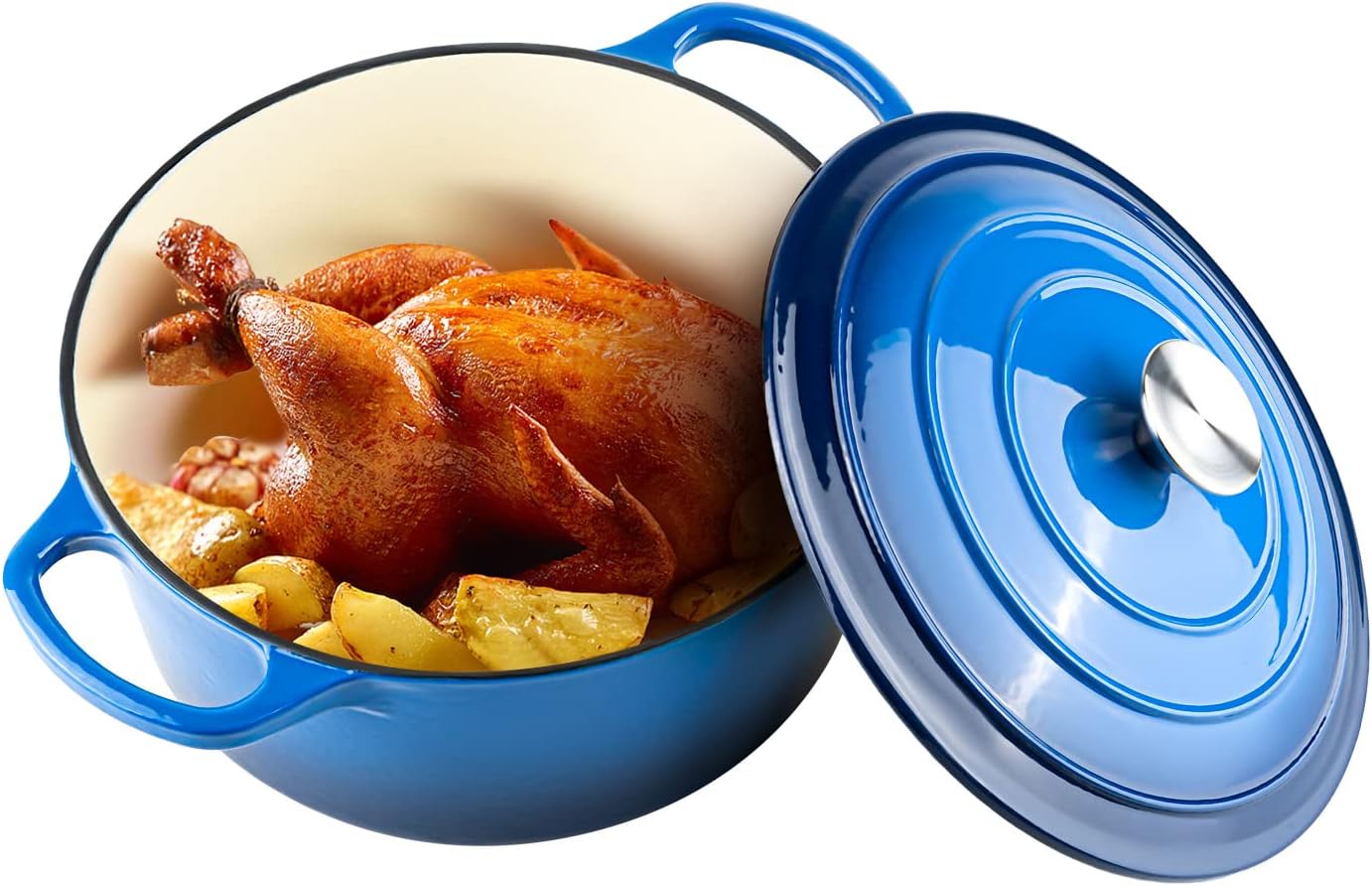 Miereirl 6 QT Enameled Dutch Oven Pot with Lid, Cast Iron Dutch Oven with Dual H...