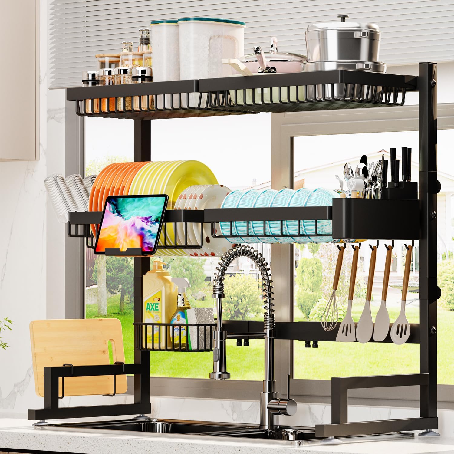 ADBIU Over The Sink Dish Drying Rack (Expandable Height and Length) Snap-On Desi...