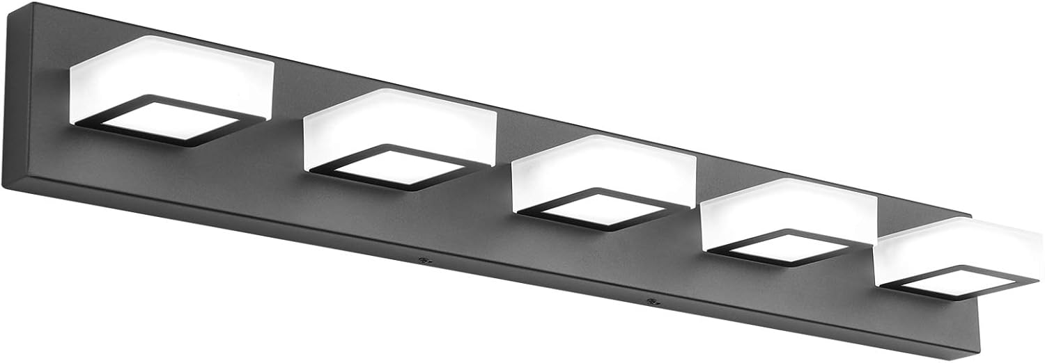 Ralbay LED Modern Black Vanity Lights 5 Lights Acrylic Matte Black Bathroom Vani...