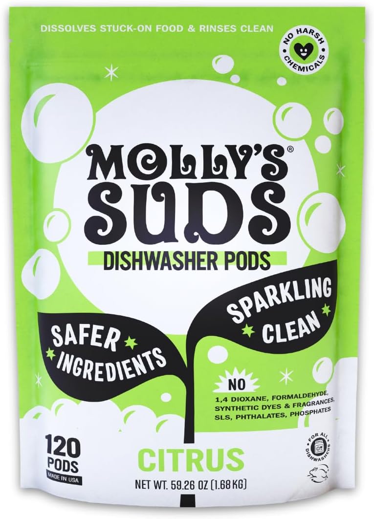 Molly's Suds Dishwasher Pods, Special Clean Dishwasher Detergent for Cutting Gre...