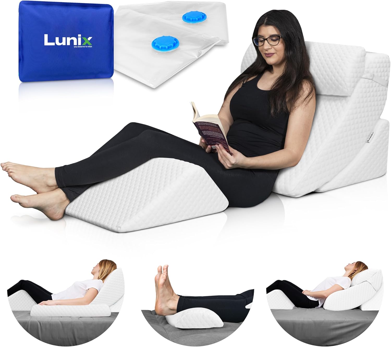 Lunix LX5 4pcs Orthopedic Bed Wedge Pillow Set, Post Surgery Memory Foam for Bac...