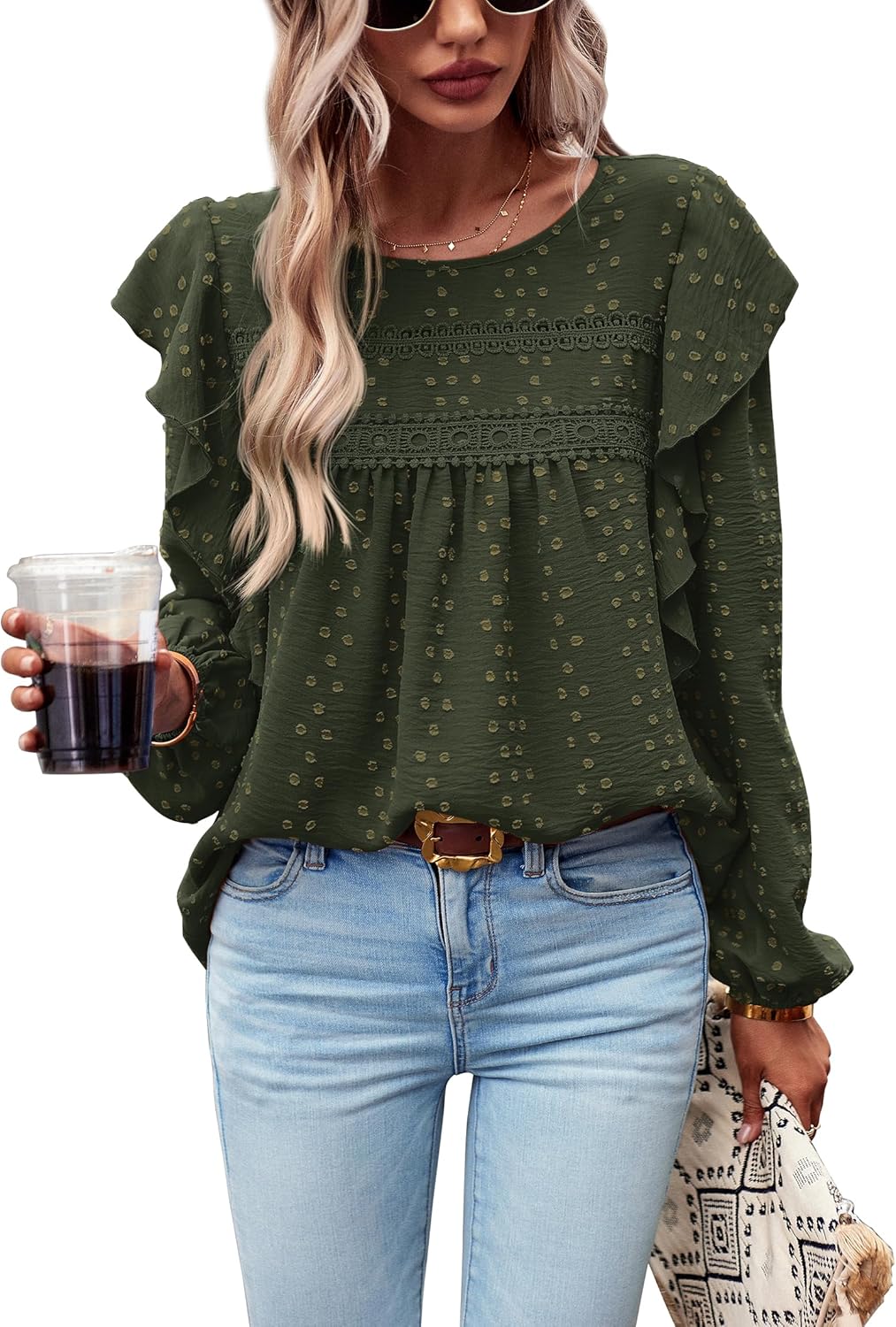PRETTYGARDEN Blouses, Special Women's Long Sleeve Blouses with Ruffle Swiss Dot,...