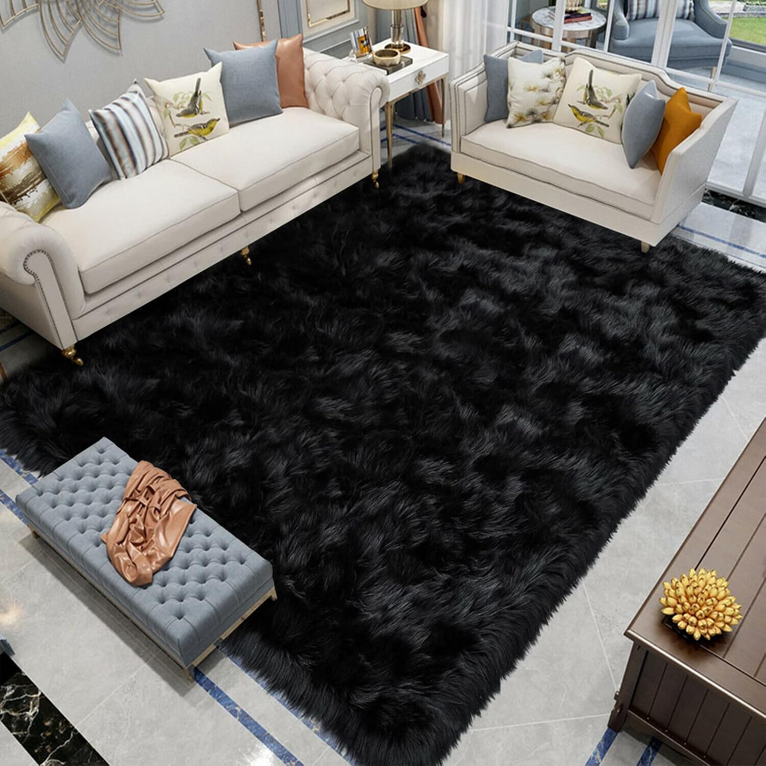 Latepis Shag Rugs 8x10, Faux Fur Sheepskin Rug for Living Room, Fluffy Washable...