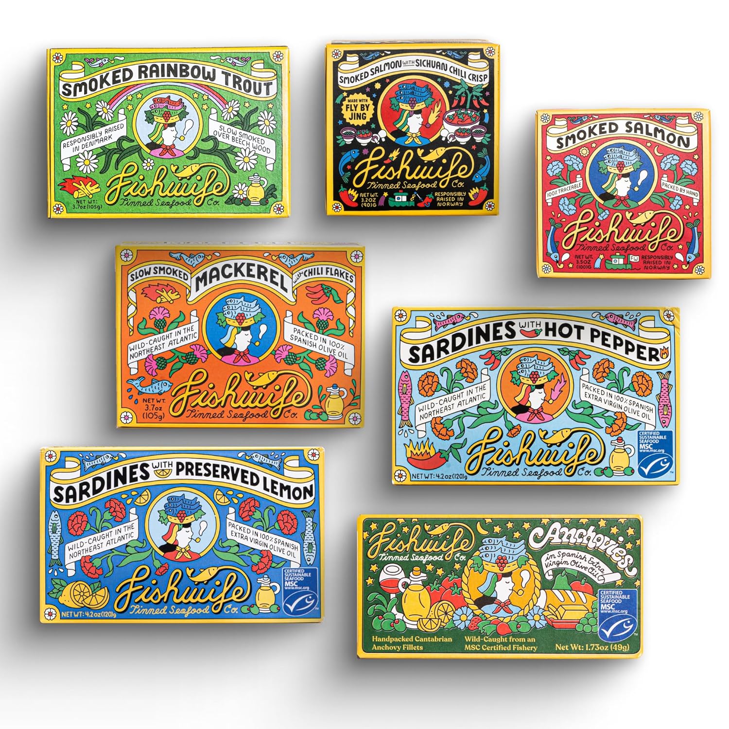 Fishwife Starter 7-Pack (Variety of Tinned Seafood including Smoked Salmon, Rain...