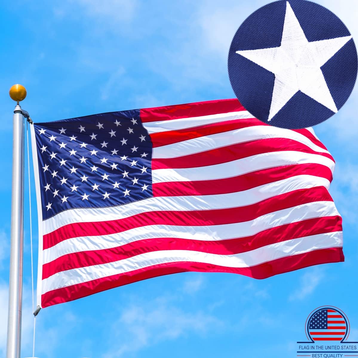 Sturdy American Flag 3x5 Ft Outdoor Heavy Duty,100% in USA Longest Lasting Ameri...