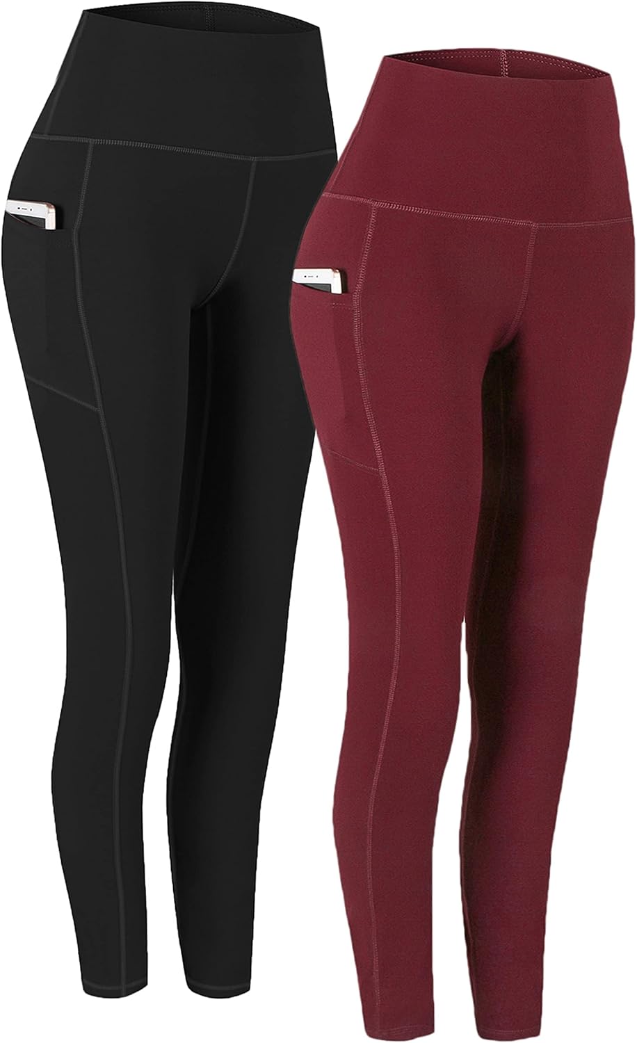 Fengbay 2 Pack High Waist Yoga Pants, Pocket Yoga Pants Tummy Control Workout Ru...