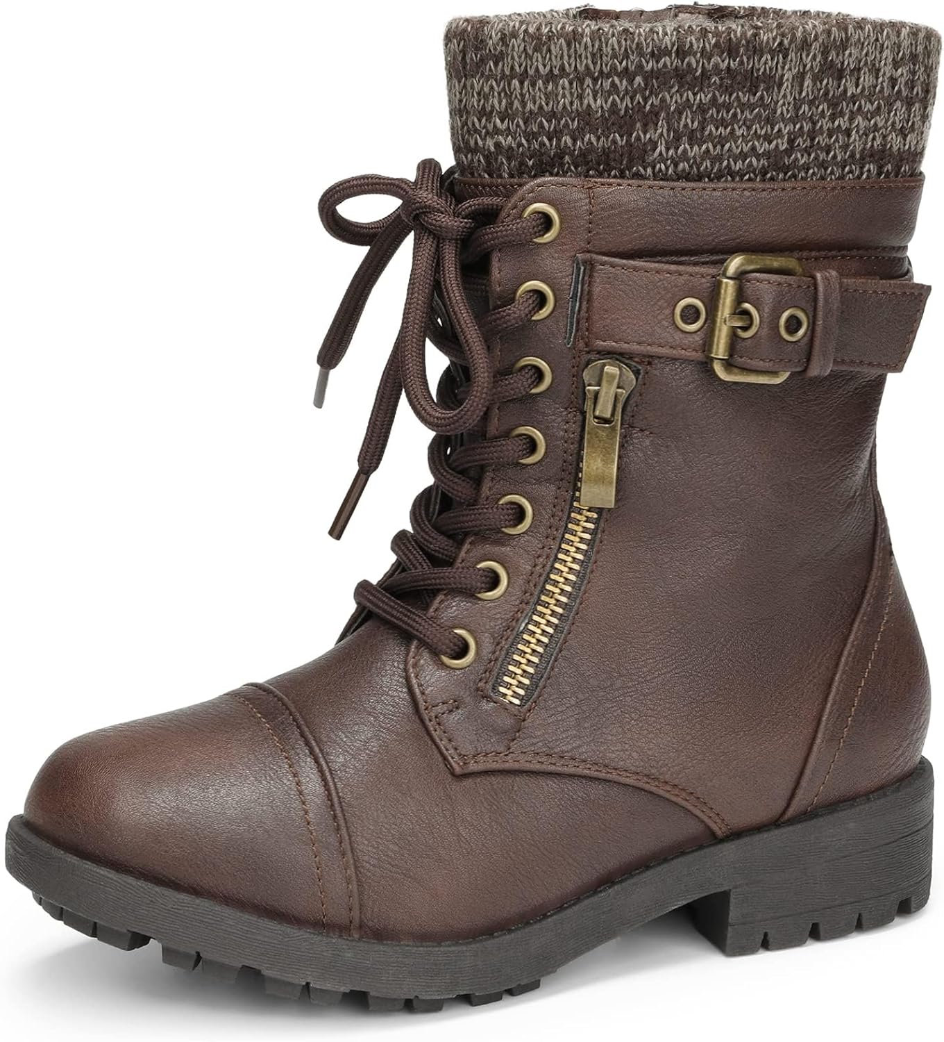 DREAM PAIRS Girl's Mid Calf Combat Ankle Lace up B...